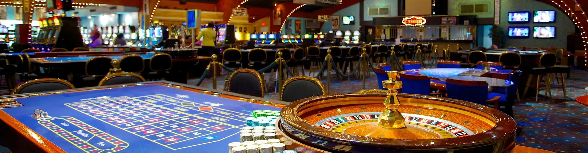 Casino tables and roulette wheel